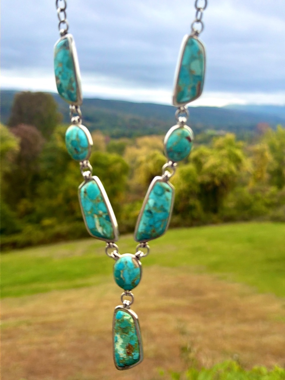 Studio Barse Turquoise Sterling Silver 925 Statement Y Drop Necklace